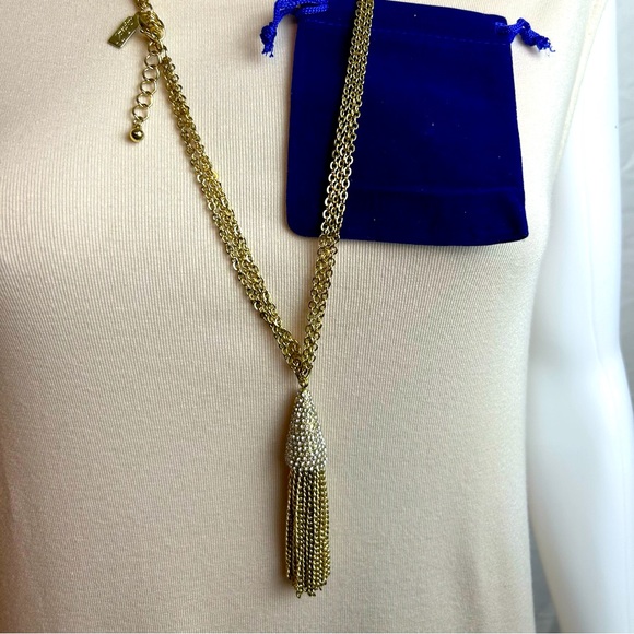 Like New Gold color tri-chain w/ tassel pendant with crystals. - Picture 6 of 6